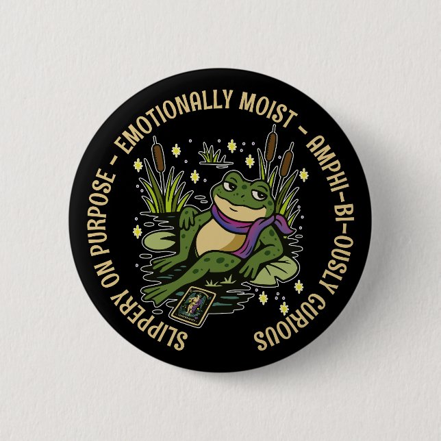 Frog Familiar: Slippery, Moist & Amphi-bi-ous 2 Inch Round Button (Front)
