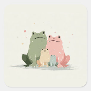 Frog Family – Cute Whimsical Animal Art Square Sticker