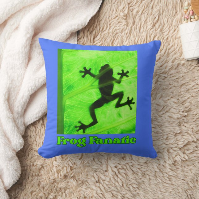 Frog Fanatic for frog on a leaf Throw Pillow (Blanket)
