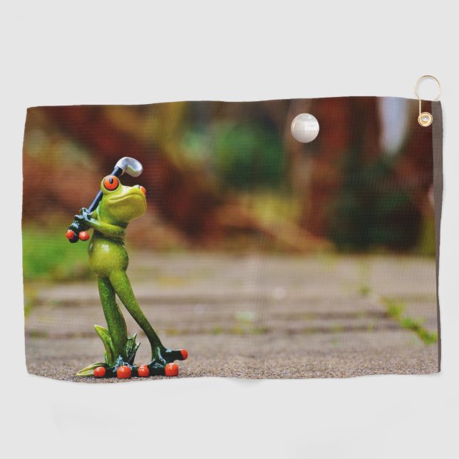Frog figurine playing golf Design Custom Best  Golf Towel (Horizontal)