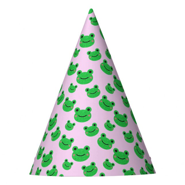 Frog First Birthday party Croaking Green Glitter Hat (Front)