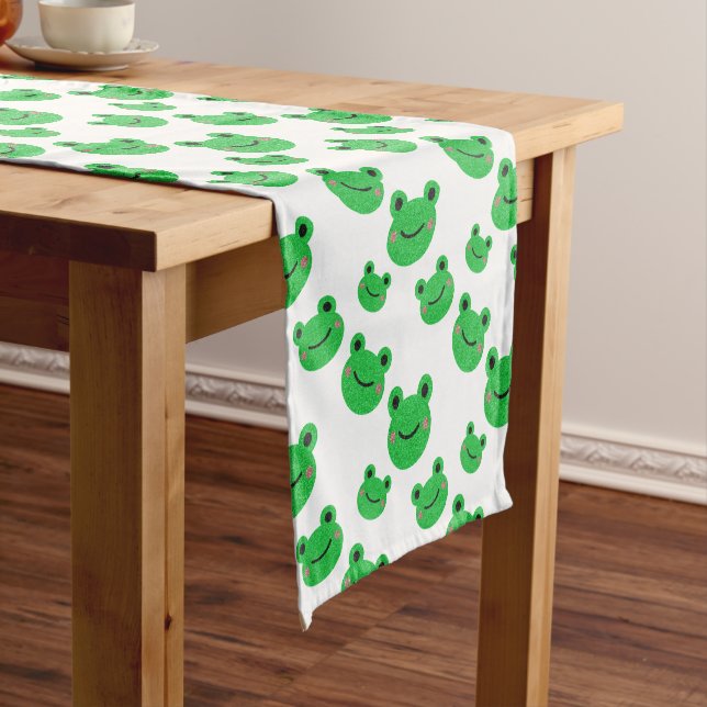 Frog First Birthday party Croaking Green Glitter P Short Table Runner (In Situ)