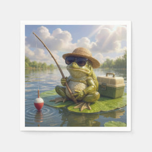 Frog Fishing From a Lily Pad Napkin