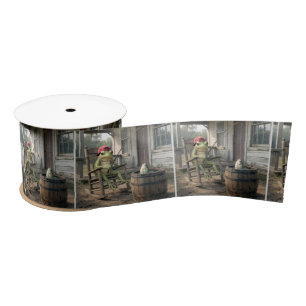 Frog Fishing in a Whiskey Barrel Satin Ribbon