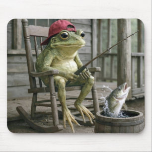 Frog Fishing in a Whisky Barrel Mouse Pad