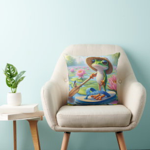 Frog Floating On a Flip-Flip Throw Pillow
