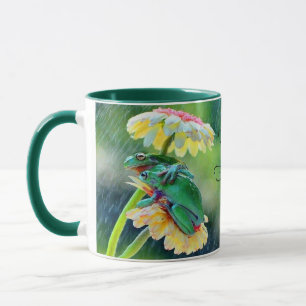 Frog Friends Enjoying The Rain Under A Flower Mug