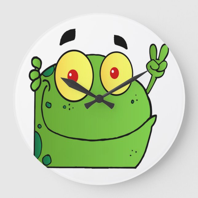 Frog Gesturing The Peace Sign Large Clock (Front)