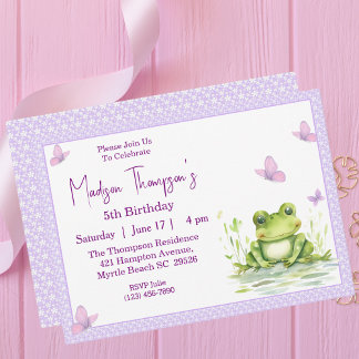   Frog  Girls 5th Birthday Party Invitation