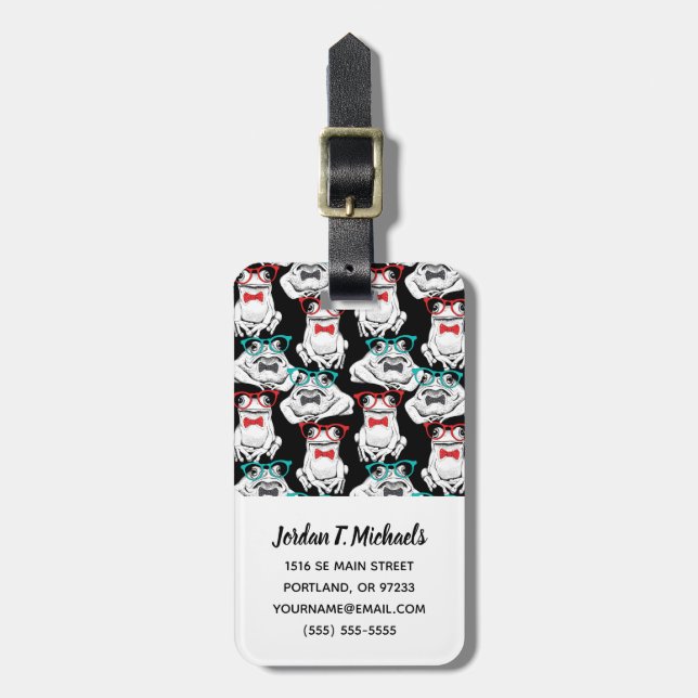 Frog Glasses Pattern | Add Your Name Luggage Tag (Front Vertical)