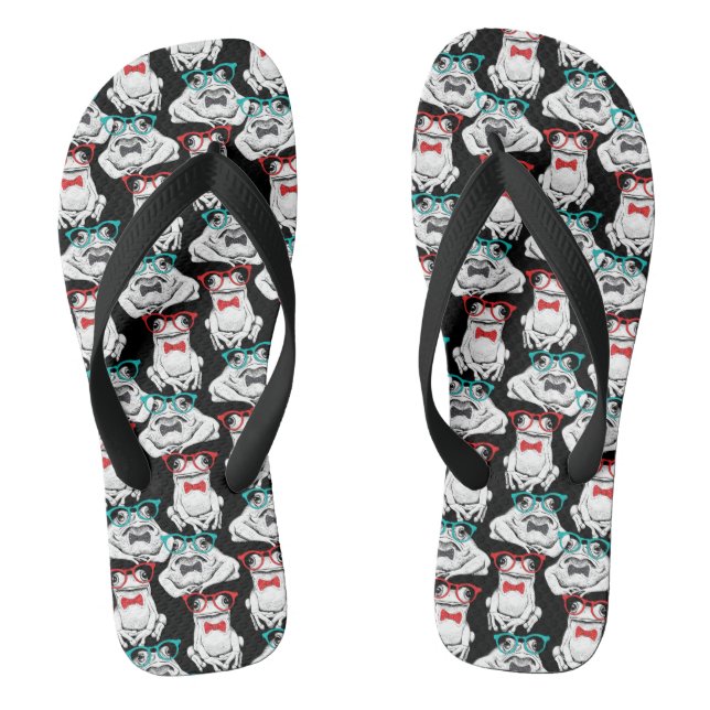 Frog Glasses Pattern Flip Flops (Footbed)