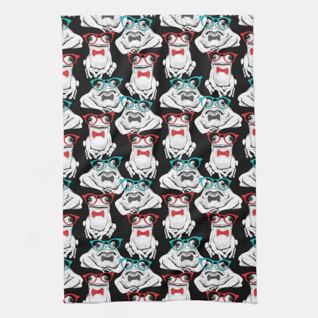 Frog Glasses Pattern Kitchen Towel (Vertical)
