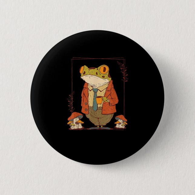 Frog Goblincore Academia Aesthetic Mushroom 2 Inch Round Button (Front)