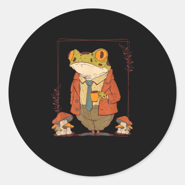 Frog Goblincore Academia Aesthetic Mushroom Classic Round Sticker (Front)