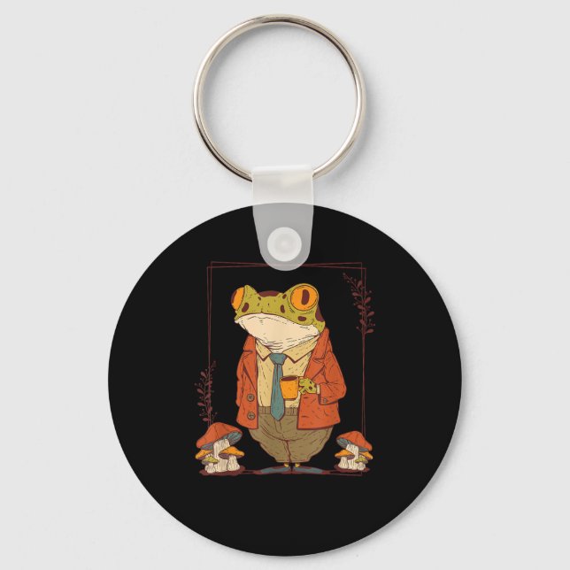 Frog Goblincore Academia Aesthetic Mushroom Keychain (Front)