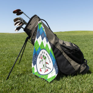 Frog Golfing Grip It and Ribbit Blue Green Argyle Golf Towel