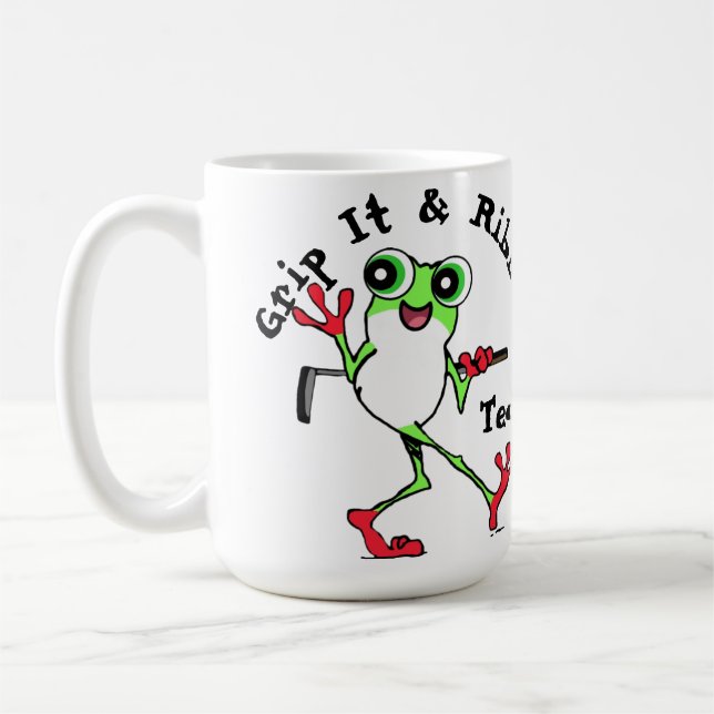 Frog Golfing Grip It and Ribbit Funny Personalized Coffee Mug (Left)