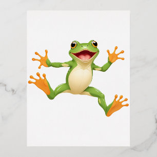 Frog Happy Playful Fun Jumping In The Air Joyful Foil Holiday Postcard