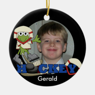 Frog Hockey Photo Ornament
