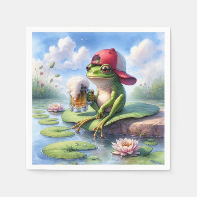 Frog Holding a Mug of Beer Napkin (Front)