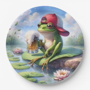Frog Holding a Mug of Beer Paper Plate