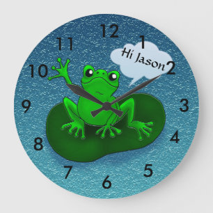Frog illustration cartoon on a leaf large clock