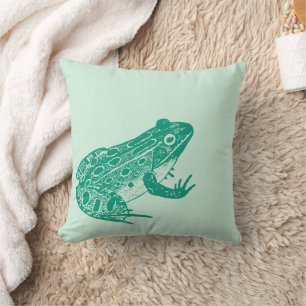 Frog Illustration Green Throw Pillow