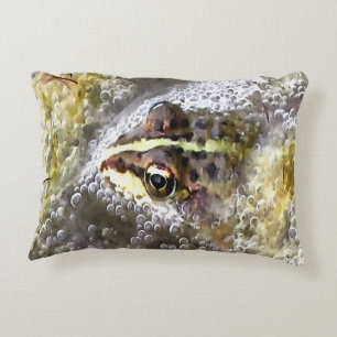 Frog Immersed In Water Bubbles and Frogspawn Accent Pillow