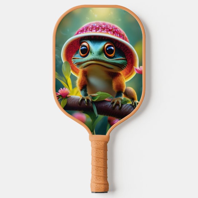 frog in a hat and mouse in a hat pickleball paddle (Front)
