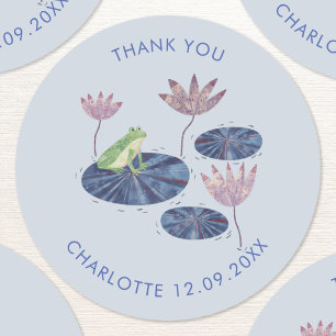 Frog in a Lily Pond Cute Baby Shower Classic Round Sticker