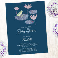 Frog in a Lily Pond Cute Baby Shower Invitation