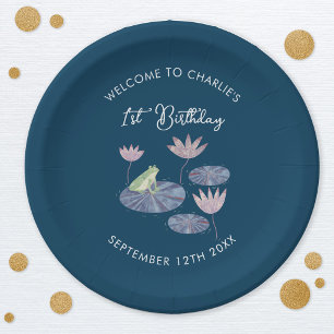 Frog in a Lily Pond Cute First 1st Birthday Party Paper Plate