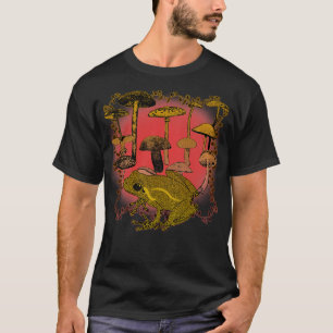 Frog In A Mushroom Field Psychedelic Fungi Froggy T-Shirt