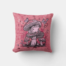 Frog in a mushroom throw pillow design