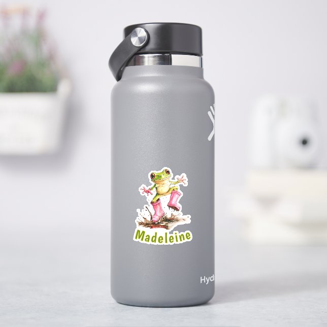 Frog in Cute Pink Boots in Puddle Monogram Child's (HydroFlask)