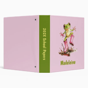 Frog in Cute Pink Boots in Puddle Monogram Child's Binder