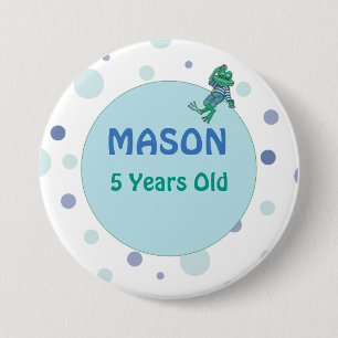 Frog in Jeans, Birthday, Polka Dots, Custom Name 3 Inch Round Button