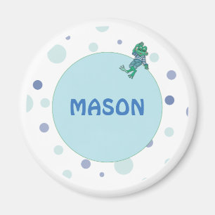 Frog in Jeans, Birthday, Polka Dots, Custom Name Magnet