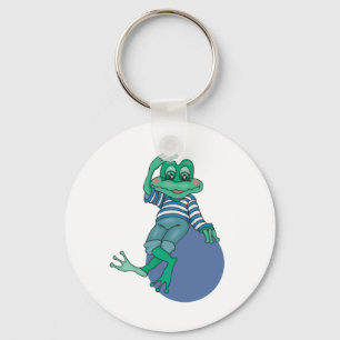 Frog in Jeans, Birthday, Polka Dots Keychain