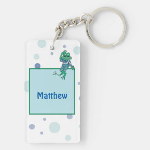 Frog in Jeans, Birthday, Polka Dots Keychain