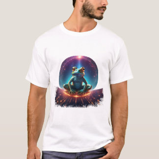 Frog in lotus pose on a floating asteroid with sta T-Shirt
