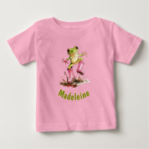 Frog in Pink Rain Boots Monogram Pastel Child's Baby T-Shirt