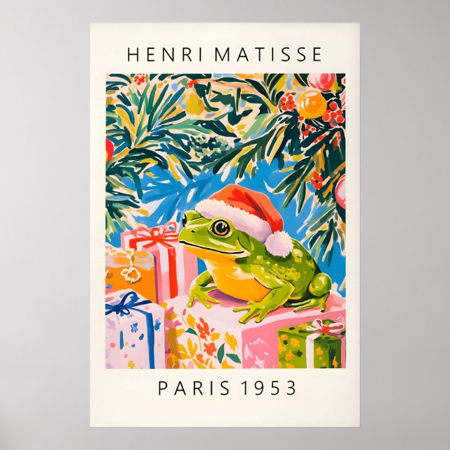 Frog in Santa Hat Art Print Funny Matisse Style (Front)