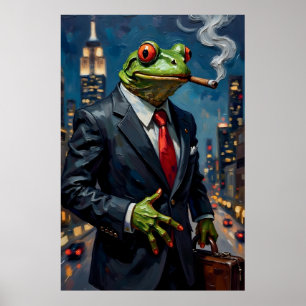 Frog in Suit with Cigar Painting Poster
