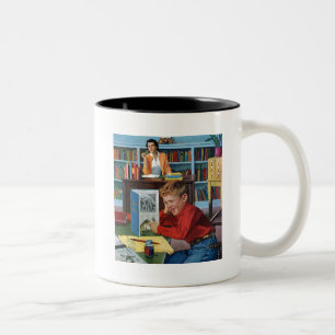 Frog in the Library Two-Tone Coffee Mug