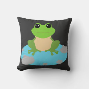 frog in the pond throw pillow