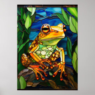 Frog in the Rainforest Stained Glass Art Poster