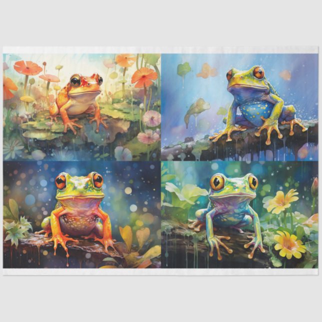 Frog in Watercolor Collage 1 Decoupage Paper (Front)