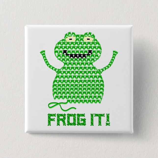 Frog It! Vector Crochet Frog 2 Inch Square Button (Front)