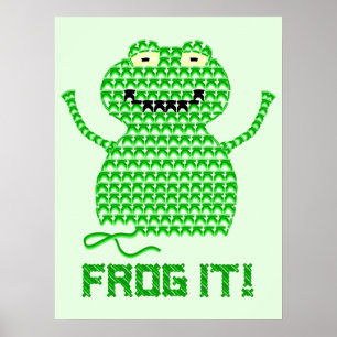 Frog It! Vector Crochet Frog (Green Background) Poster
